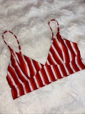 Striped Red & White Bikini Top